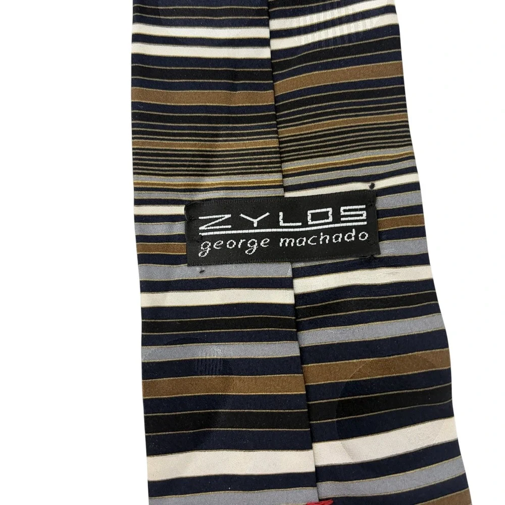 Vintage Zylos George Machado Silk Tie Art Deco Geometric Blue Gold Made USA